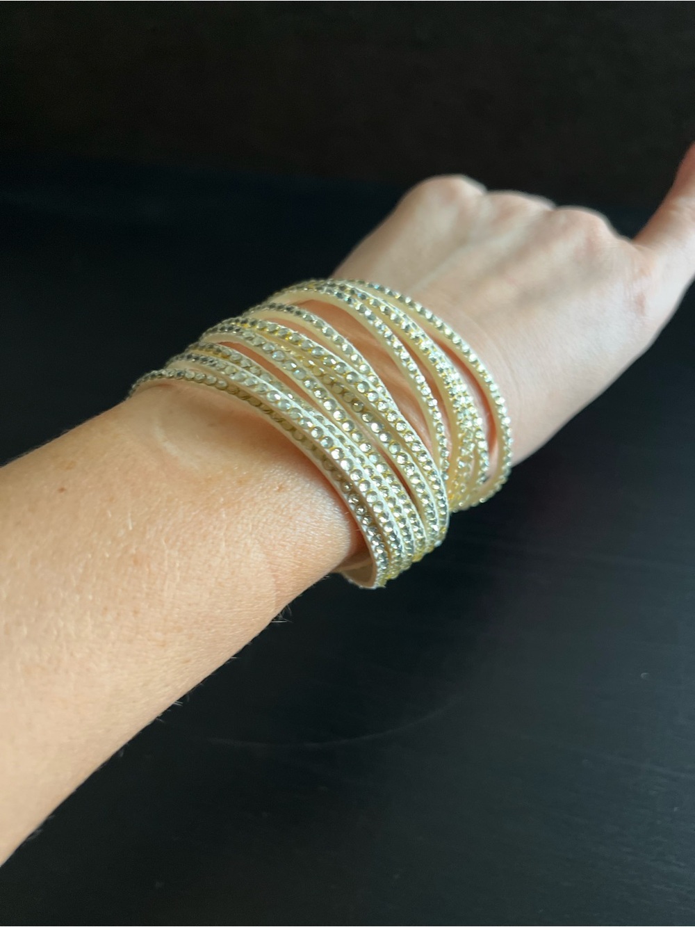 Gold-Tone Multi-Band Rhinestone Cuff Bracelet